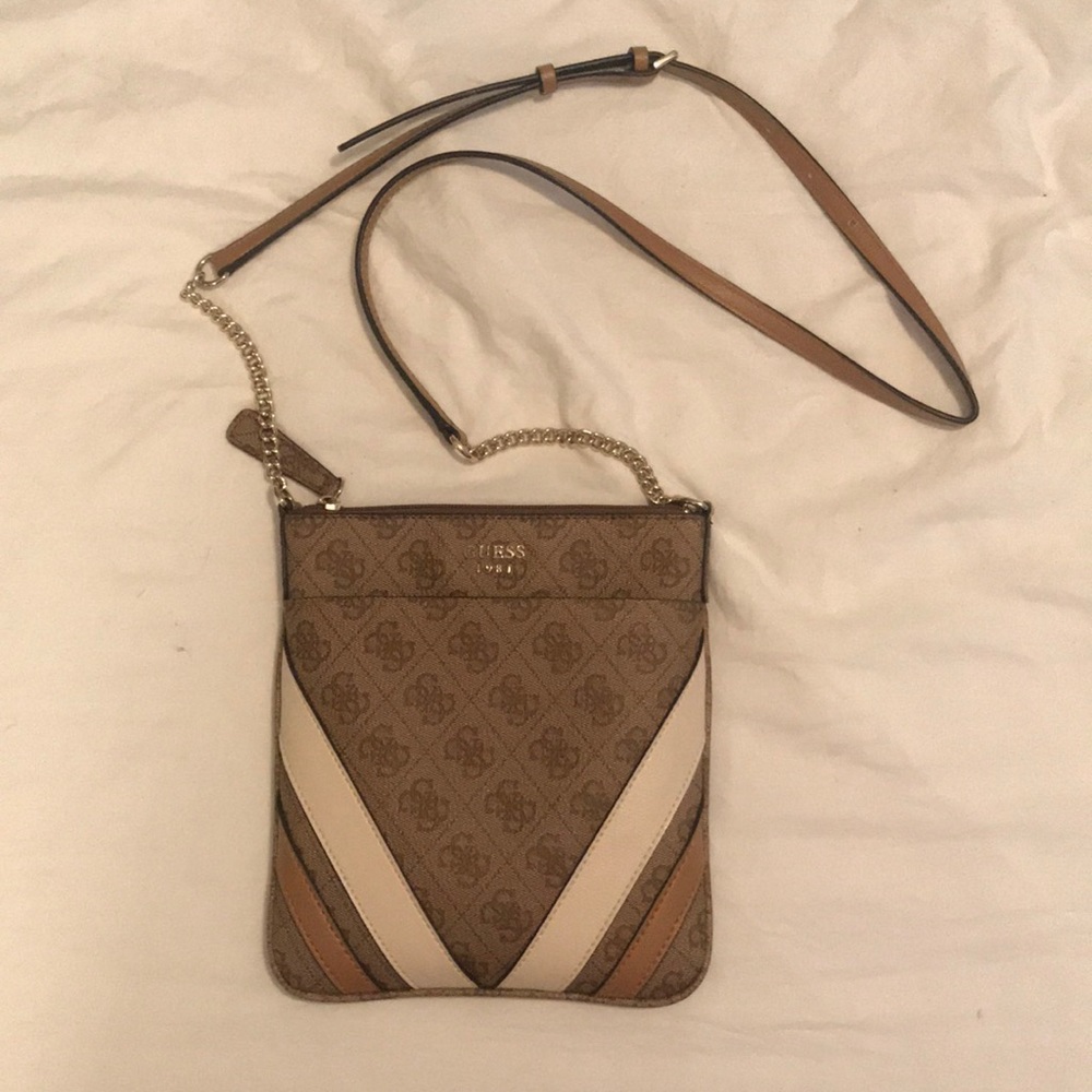 GUESS Satchel brown, white and taupe